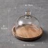 1pc Pastry Plate WithTransparent Glass Cover; Fruit Plate With Glass Top; Small Circle Wooden Tray With Glass Lid