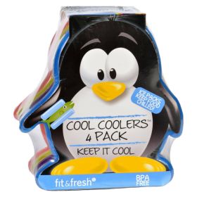 Fit and Fresh Ice Packs - Cool Coolers - Multicolored Penguin - 4 Count