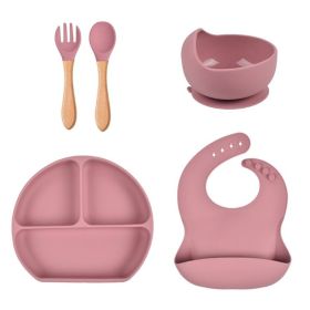 Explosive Children's Eating Silicone Dinner Plate Bowl Spoon (Option: Rose Red)