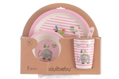 Children's Baby Cutlery Set Of 5 Bamboo Fiber Dishes (Option: C)