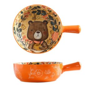 Cartoon Salad Ceramic Handle Noodle Bowl (Option: Brown bear)