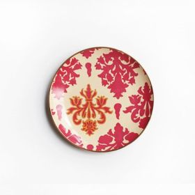 Ceramic Western Food Plate Painted Gold Enamel Color Tableware (Color: Pink)