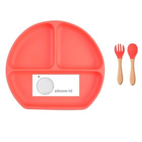 Baby Food Supplement Spoon Integrated Silicone Dinner Plate Set (Option: Red-Set)