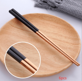 Stainless Steel Chopsticks Color Household Anti-scald Tableware (Option: Black rose-6pairs)