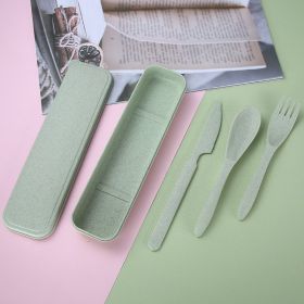 Wheat Straw Portable Cutlery Box Set (Color: Green)