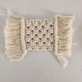 Handmade Cotton Woven Coaster Tassel Placemat Table Top Decoration (Option: Beige square tassels both side)