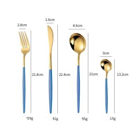 4-piece Stainless Steel Western Cutlery Set (Option: Blue gold fourpiece suit)