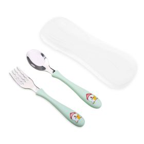 Stainless Steel Children's Portable Cutlery Set Cartoon Spoon (Option: Green-Spoon and fork set)