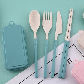 Wheat Straw Folding Tableware Portable Set Detachable Knife, Fork, Spoon And Chopsticks (Color: Green)