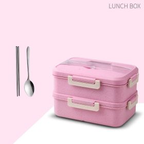 Portable Compartment Microwave Oven Heated Lunch Box (Option: Pink-With tableware)