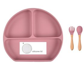 Baby Food Supplement Spoon Integrated Silicone Dinner Plate Set (Option: Lavender-Set)