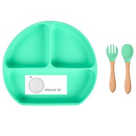 Baby Food Supplement Spoon Integrated Silicone Dinner Plate Set (Option: Light Green-Set)