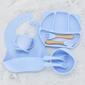 Infant Feeding Tableware Set Divided Grid Silicone Dinner Plate (Option: Light Blue-A)