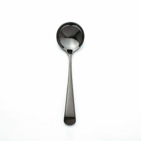 Stainless Steel Round Head Spoon Korean Rice Spoon (Color: Black)