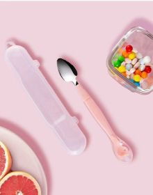 Baby Mud Scraping Spoon Puree Stainless Steel Silicone (Option: Pink puree spoon with box)