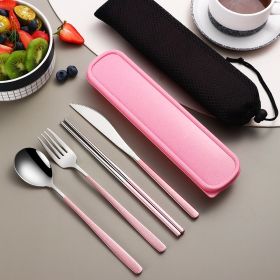 304 Dinnerware Set Flatware Kitchen Accessories Camping Travel Sets Gold Knife Fork Spoon Portable Cutlery Sets With Case (Option: Silver pink)