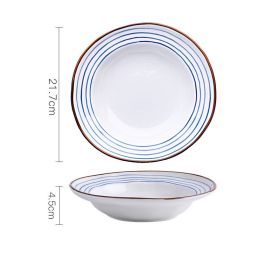 Ceramic Breakfast Plate Round Deep Plate Flat Plate (Option: Stripe)