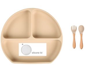 Baby Food Supplement Spoon Integrated Silicone Dinner Plate Set (Option: Brown-Set)