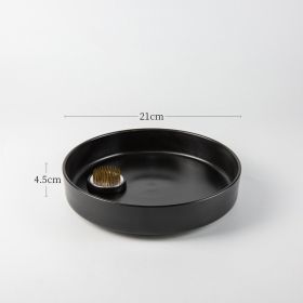 Japanese Flower Arrangement Ceramic Chinese Flower Plate (Option: Matt Black-21cmPlate 4.6cm Sword Mountain)