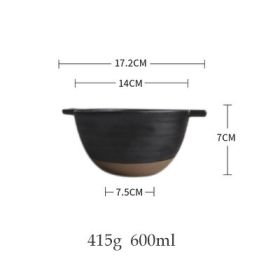 Japanese Stoneware Amphora Bowl Vintage Ceramic Tableware (Color: Black)