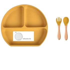 Baby Food Supplement Spoon Integrated Silicone Dinner Plate Set (Option: Khaki B-Set)