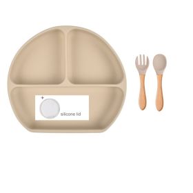 Baby Food Supplement Spoon Integrated Silicone Dinner Plate Set (Option: Light gray-Set)