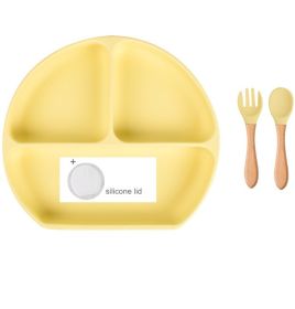 Baby Food Supplement Spoon Integrated Silicone Dinner Plate Set (Option: Khaki-Set)