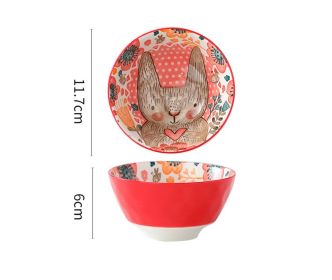 Underglaze Ceramic Rice Bowl Ideas (Option: 4.75inch long ear rabbit)