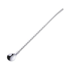 Stainless Steel Threaded Long Handle Straw Spoon Integrated Dual-purpose (Option: Silver-4PCS)