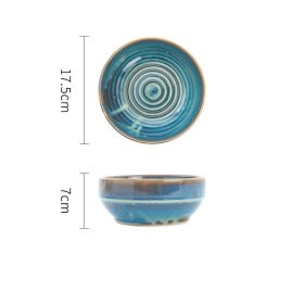 Retro Ceramic Soup Bowl Noodle Home (Option: 7inch blue color korean)