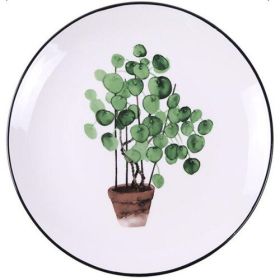 Green Plant Ceramic Plate Cartoon Fruit Plate (Option: Round Coin Grass)