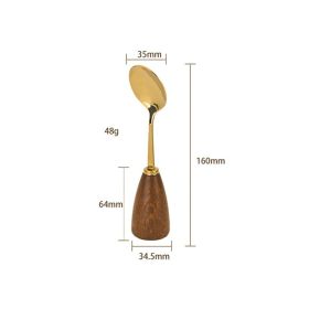 Wooden Handle Stainless Steel Knife Fork Spoon Light Luxury Cute Tableware Set (Option: Round spoon)