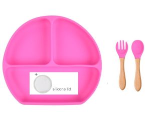 Baby Food Supplement Spoon Integrated Silicone Dinner Plate Set (Option: Purple-Set)