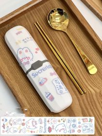 Net Celebrity Chopsticks Spoon Set Lunch Box (Color: Gold)