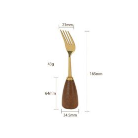 Wooden Handle Stainless Steel Knife Fork Spoon Light Luxury Cute Tableware Set (Option: Fork)