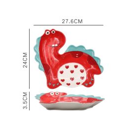 Creative Dinosaur Ceramic Japanese Cute Children's Tableware Set (Option: Red-L)