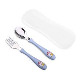 Stainless Steel Children's Portable Cutlery Set Cartoon Spoon (Option: Blue-Spoon and fork set)