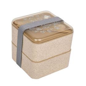 Double-layer Square Wheat Straw Lunch Box Japanese Tableware (Option: Wheat color-1.4L)