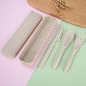 Wheat Straw Portable Cutlery Box Set (Color: Beige)