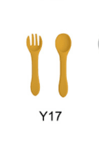 High Quality Natural 100 Food Grade Inventory Easy To Rinse Spoon Weaning Unbreakable Rubber Fork Dishwasher Safe Feeding Set (Option: Y17-Silicone fork spoon)