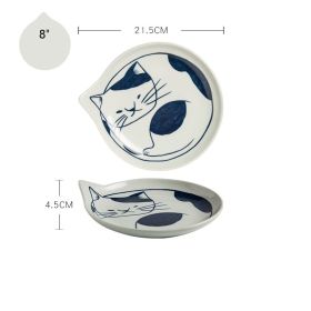 Cute Cat Plate Home Creative Ceramics (Option: Spotted cat-8 inches)