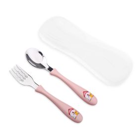 Stainless Steel Children's Portable Cutlery Set Cartoon Spoon (Option: Pink-Spoon and fork set)