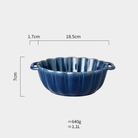 Nordic Household Tableware Large Binaural Salad Ceramic Bowl (Color: Blue)