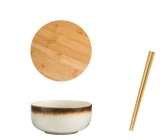 Creative Japanese Student Ceramic Soup Bowl Tableware (Option: Sesame gold-6.5inch Chopsticks cover)