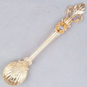 Creative Retro Pattern Alloy Stirring Dessert Spoon (Color: Gold)