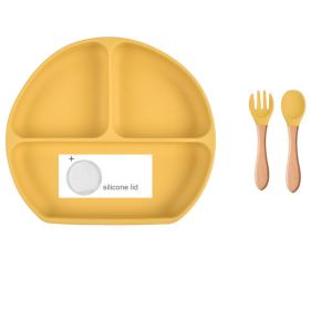 Baby Food Supplement Spoon Integrated Silicone Dinner Plate Set (Option: Yellow-Set)