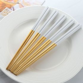 Stainless Steel Chopsticks Color Household Anti-scald Tableware (Option: White gold-1pairs)