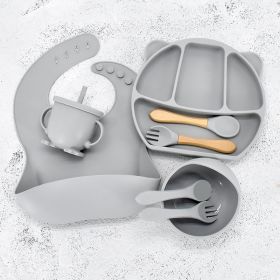 Infant Feeding Tableware Set Divided Grid Silicone Dinner Plate (Option: Grey-A)