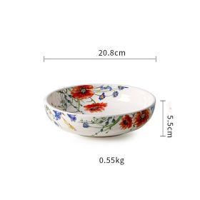 Creative Round Hand Painted Household Ceramic Plate 8 Inch (Option: Floral)