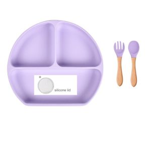 Baby Food Supplement Spoon Integrated Silicone Dinner Plate Set (Option: Light Purple-Set)